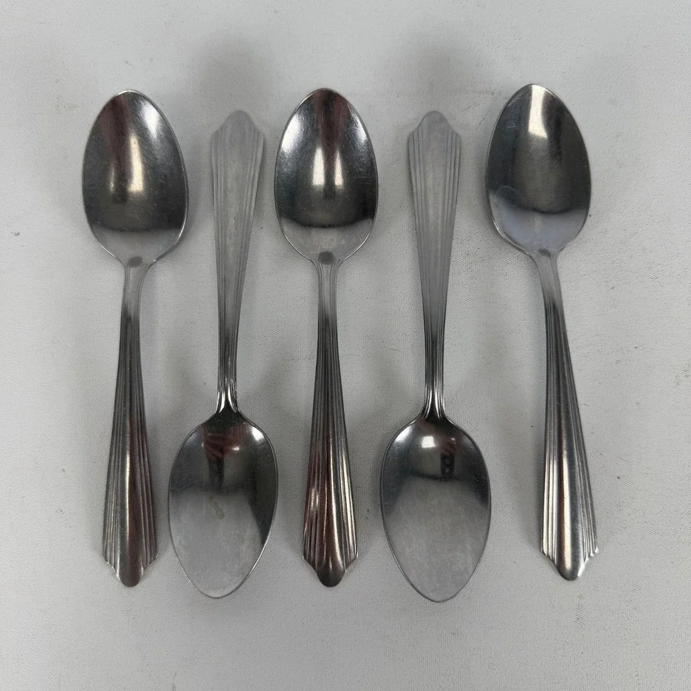 WBW WB/W Wallace Bros Wallingford Stainless Steel WBW Teapoon Set of 5